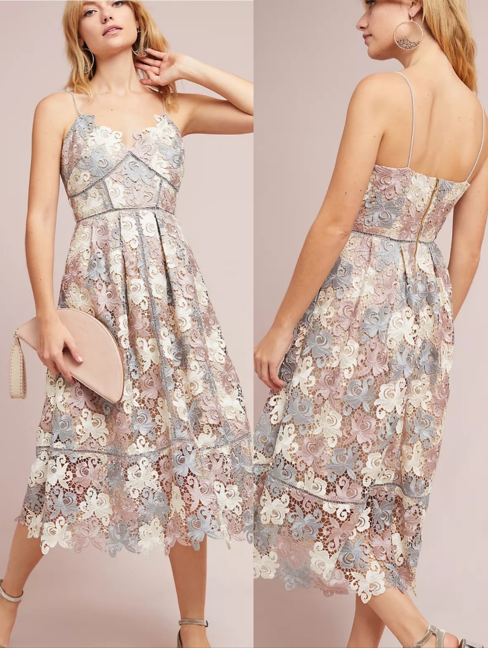Anthropologie Eri + Ali Everleigh Midi Lace Embroidered Floral Dress SP